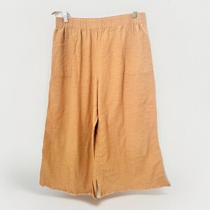 R2 Fashion Wide Leg Pants Tan Raw Hem Boho Tropical Woven Pockets Artisan 1XL